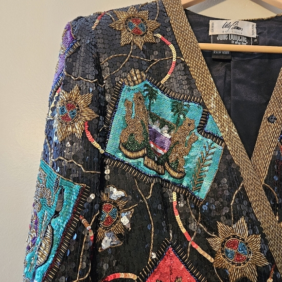 Lily Simon Vintage Silk Beaded Handmade Multicolor Women's Blazer Jacket Size 8. - Picture 5 of 16